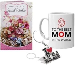 Mom’s Perfect Trio: Greeting Card, Keychain & Coffee Mug – Ideal Gift for Mother’s Day, Birthday or Anniversary!