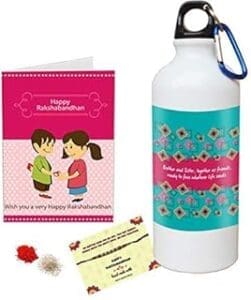 SKYTRENDS Rakhi Quote Sipper Bottle & Designer Rakhi – Perfect Birthday Gift for Brother!