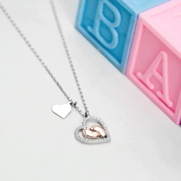 Best Valentine Gift: Baby Feet Heart 925 Silver Necklace Set for Pregnant Wife - Image 4