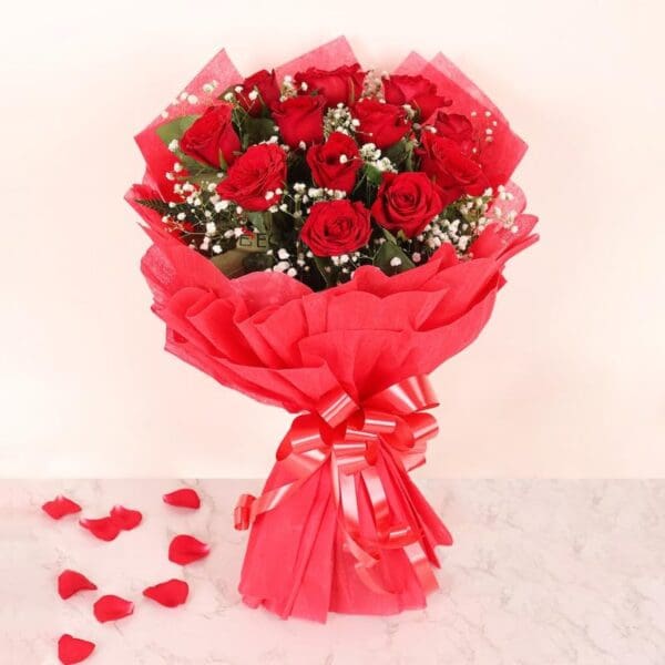 Surprise Your Loved One with 12 Red Roses in Elegant Red Paper Packing - Perfect for Birthdays, Mother's Day, Valentine's Day, and More! Same Day Delivery Available - Image 6