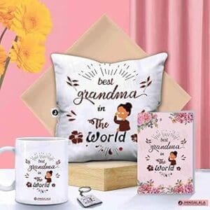 Best Grandma Ever Gift Set: Cushion, Mug, Key Chain & Card | Perfect for Grandparents’ Day!