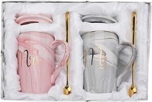 NYRWANA Couple Coffee Mug Set – Perfect Wedding or Anniversary Gift with Spoon, Coasters & Gift Box!