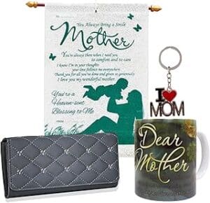 Surprise Mom with the Ultimate Gift Set: Coffee Mug, Scroll Card, Wallet & Key Chain!