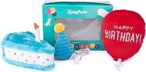 Tail-Wagging Fun: ZippyPaws Birthday Box – 3 Squeaky Toys for Dogs!