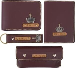Customize Leather Gifts for Men: Personalized 4 Pcs Set with Name Engraving