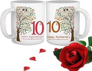 10th Anniversary Gift: Personalized Coffee Mugs with Rose Design