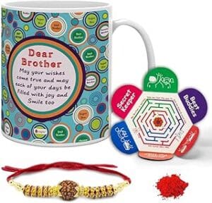Indigifts Ceramic Crystal Mug with Rakhi & Greeting Card – Perfect Rakhi Gift for Siblings!
