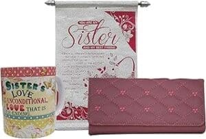 Sister’s Delight Gift Set: Ceramic Mug, Greeting Card & Printed Wallet