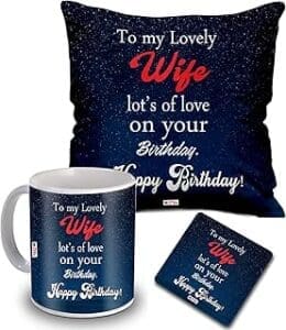 Me & You Gift Set: Romantic Birthday Surprise for Wife | Printed Cushion, Ceramic Mug & Coaster Combo